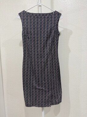 Elegant Navy & Blush Pink Printed Sheath Dress Size Small